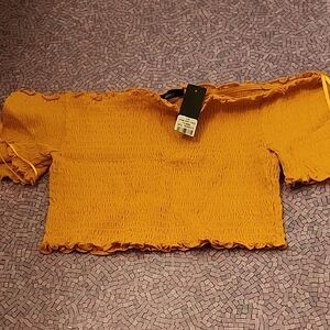 Women's Mustard Smocked Off-Shoulder Top